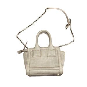 Beige Leather Top-Handle Crossbody Bag